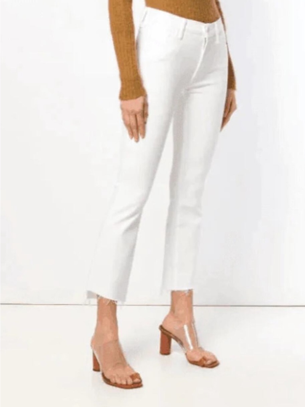 Mother Jeans 24 The Insider Crop Step Fray Glass Slipper White Denim Casual Chic